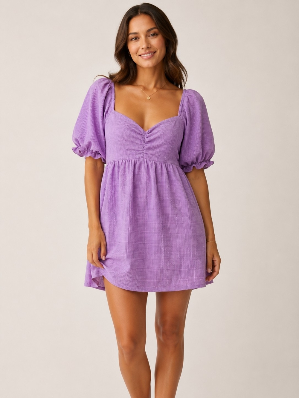 Storia Babydoll Dress Size Medium Pink Puff Sleeve Tie-Back Mini Dress